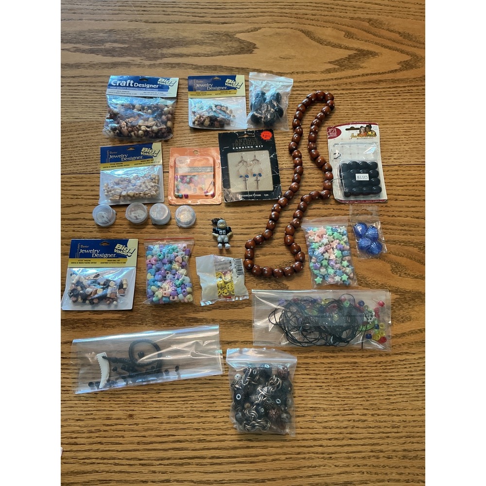 Mixed Jewelry Making Supplies Lot Darico Wood Beads Earring Kit Charms Crafting